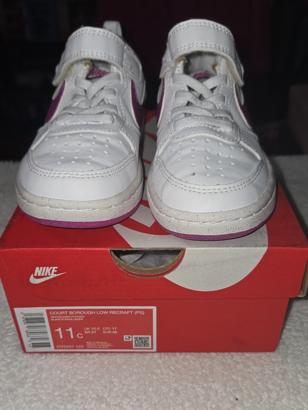 Used Nike Kids White and Purple Low-Top Sneakers